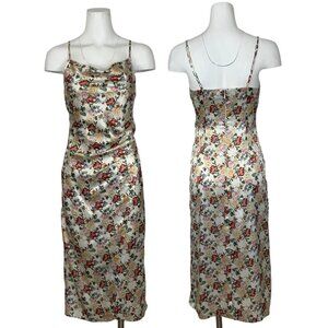 Nichole Lynel Slip Dress S Floral Sleeveless Midi Ruched Sexy Date Night